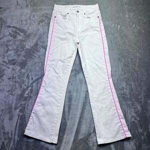 7 For All Mankind Womens White Denim Jeans‎ Pink Stripe Bootcut Size 25 Fits 24"